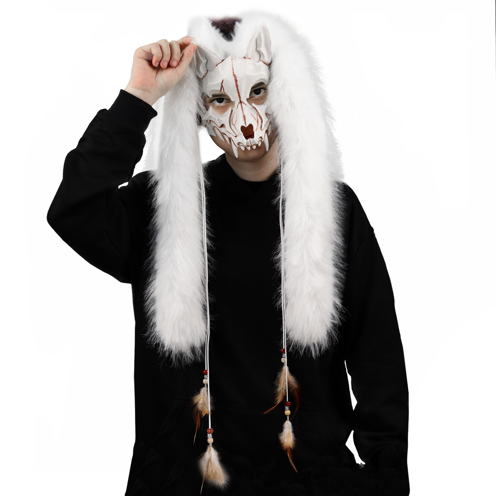 Halloween Carnival Fashion Animal Mask Viking Fox Mask with Faux Fur Headwear COS Werewolf — image 3