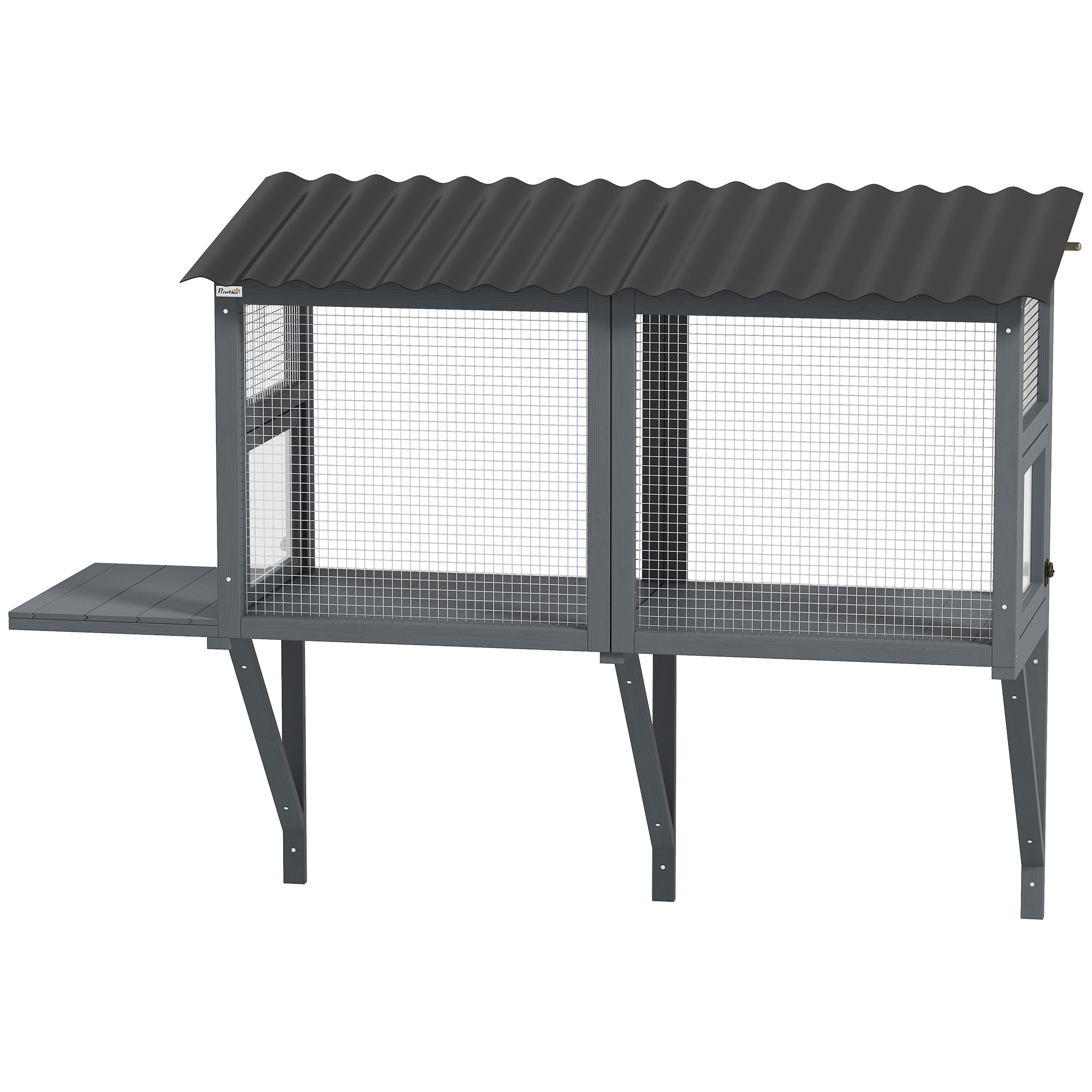 Wooden Cat Catio, Outdoor Cat Enclosure Window Perch With Jumping Platform, For Safely Enjoying Outdoor Sights, Gray — image 1