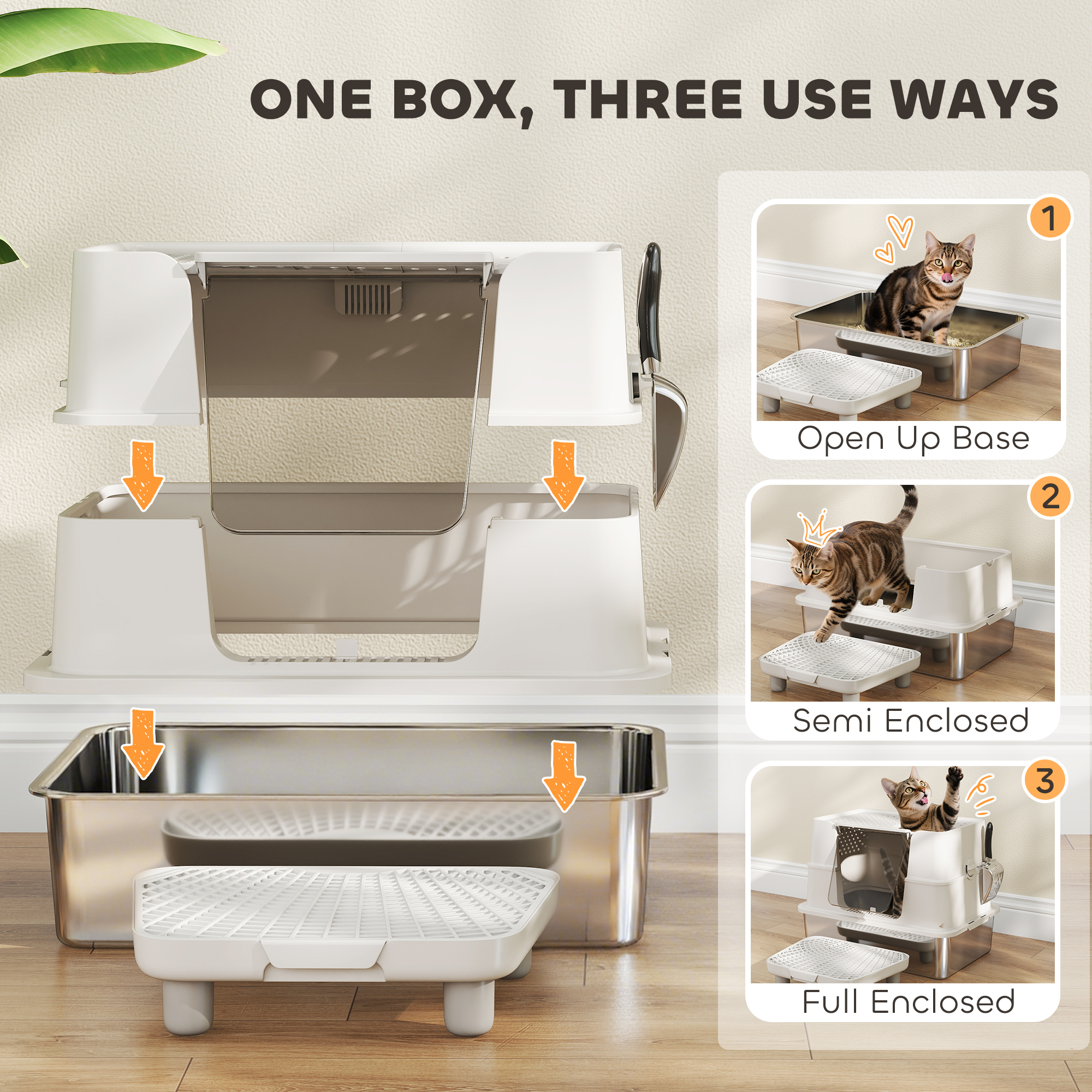 Caja de Arena para Gatos, Entrada Superior e Inferior con Tapete Retirable — imagen 7