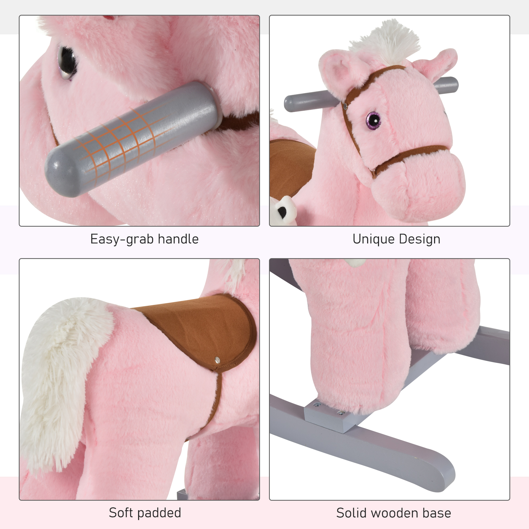 Caballo de Madera con Sonidos y Oso Plush para Niños, Juguetes de Equilibrio con Movimiento Realista para Bebés de 18-36 Meses, Rosa — imagen 3