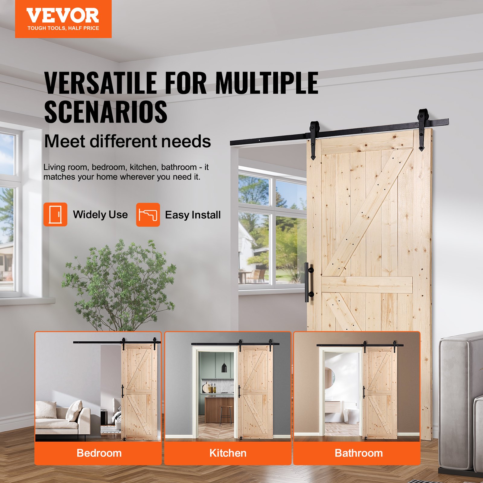 Barn Door And Hardware Kit, 36" X 84" Wood Sliding Barn Door, Smoothly And Quietly, Barn Door Kit With 8-in-1 Floor Guide And Door Handle, Spruce Wood Panelled Slab, Easy To Install — imagen 2