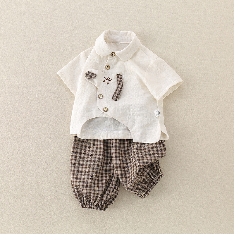 Cute Baby Boy Outfit Set with Dog Cartoon Shirt and Shorts — image 4