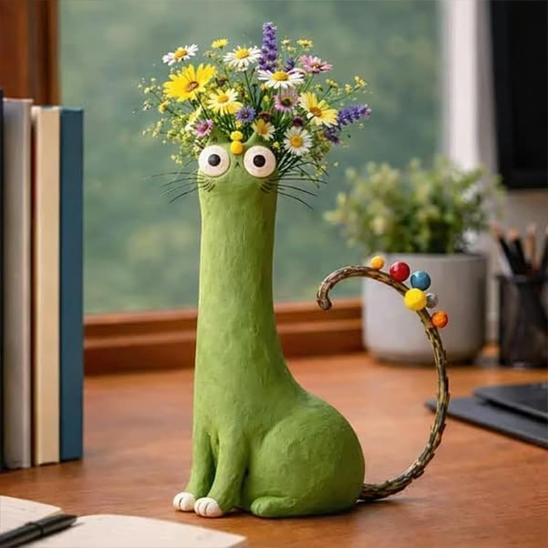 Vaso de Gato Creativo - Portador de Flores Secas para Escritorio, Accesorio Decorativo para Hogar/Oficina, Universal para Ramilletes Pequeños — imagen 1