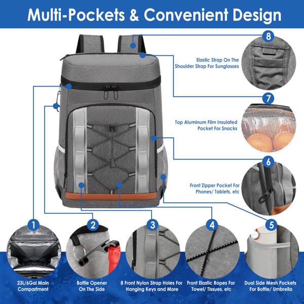 Mochila Refrigerada 36 Cán Leakproof Mochila Refrigerada Con 25L-6.6Gal Para Pícnic, Camping, Playa, Senderismo, Pesca y Viaje — imagen 5