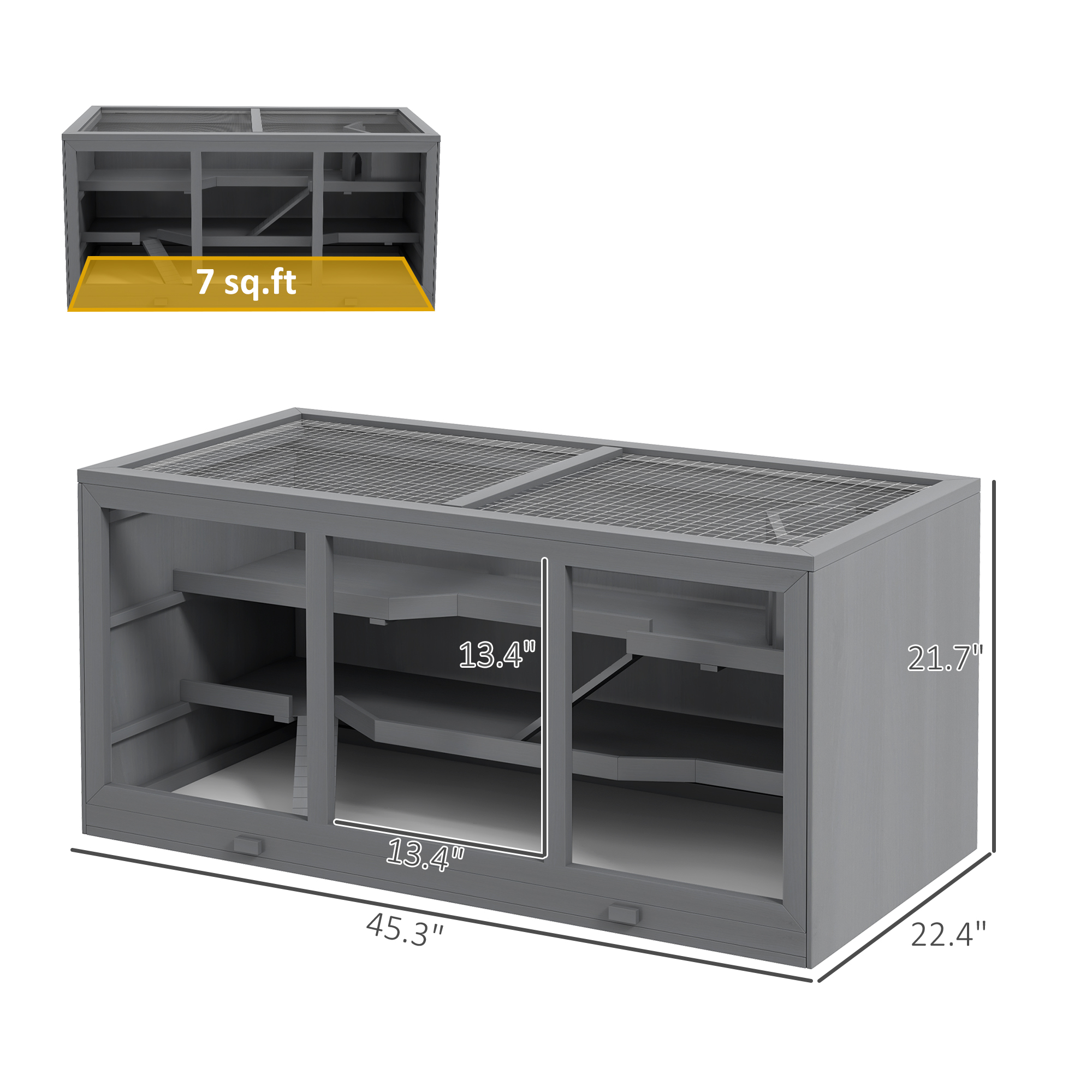 Caja de Ratón de Madera Grande con Techo Abierto, Cabaña, Rampas, Gris — imagen 5