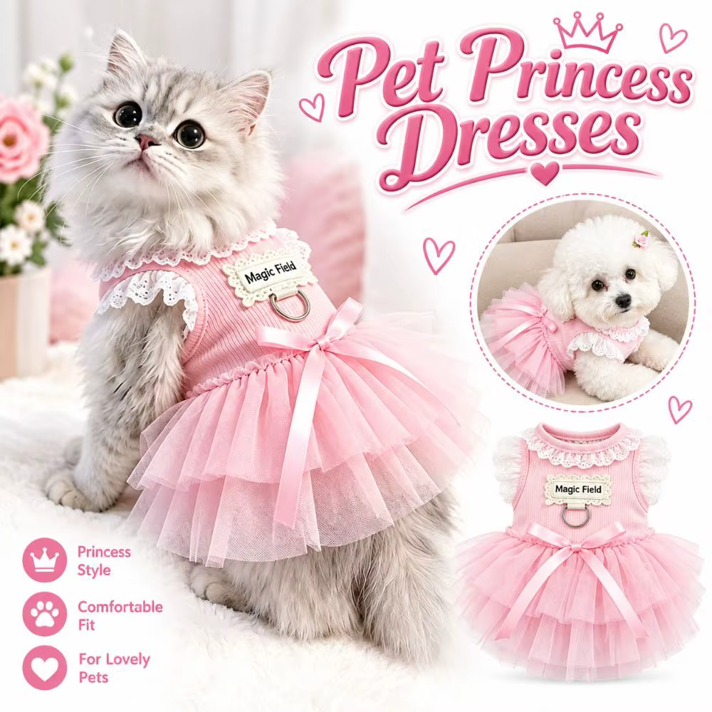 Vestido de Tutu de Encaje Rosa para Mascotas: Cómodo, Transpirable, Princesa de Gato, Ropa de Verano — imagen 3