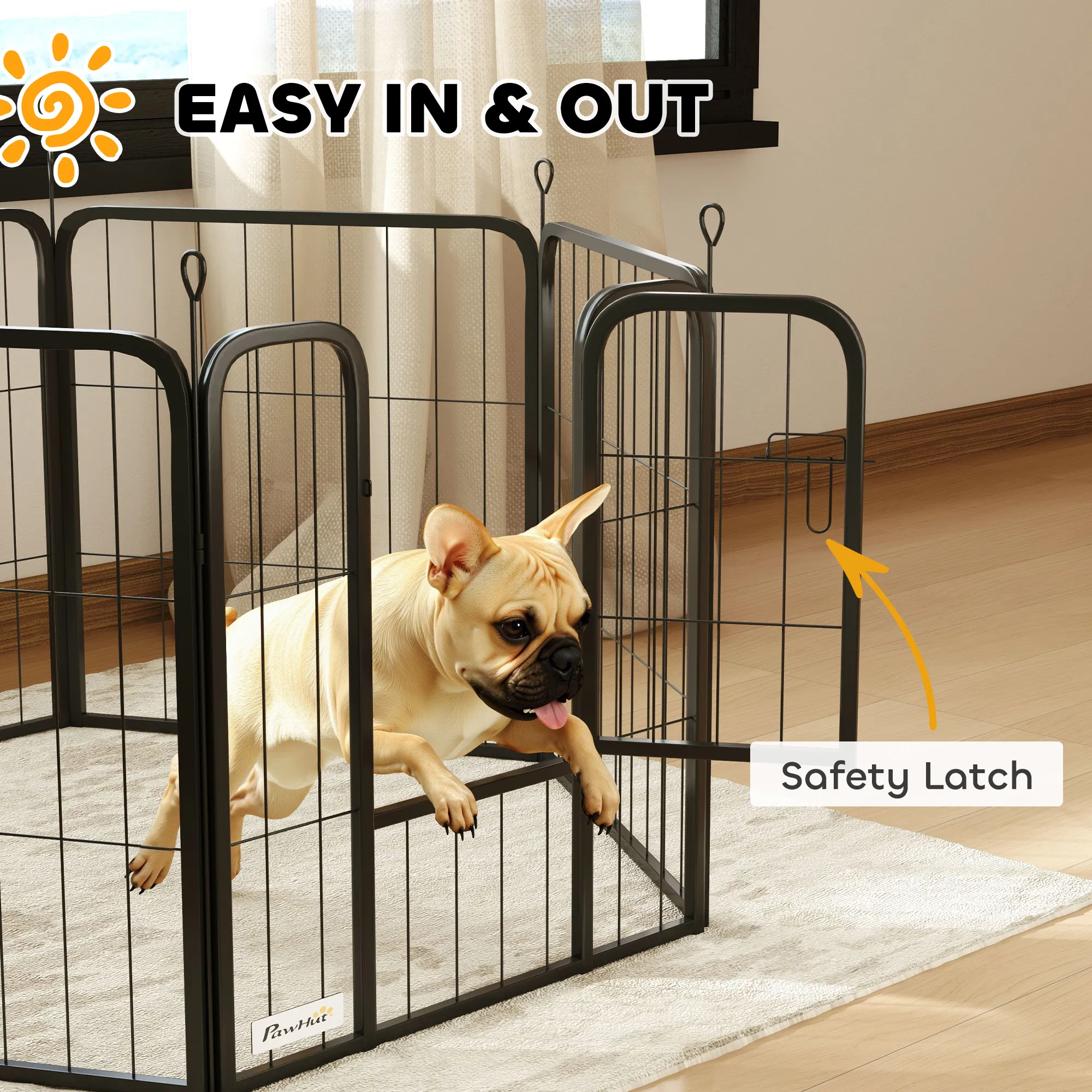 6 Panels Heavy Duty Dog Playpen Outdoor Indoor with Door & Strap, 24" Height Portable & Foldable Pet Playpen — image 5