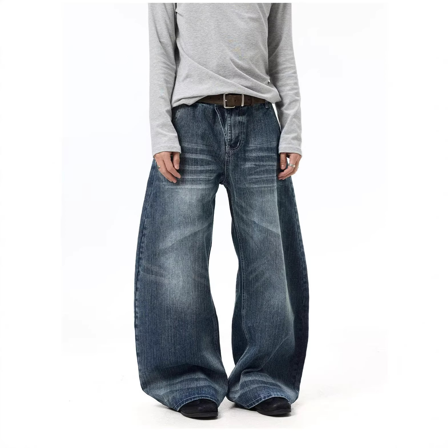 Pantalones de Denim con Ojos de Gato Desgastados y Limpieza — imagen 3