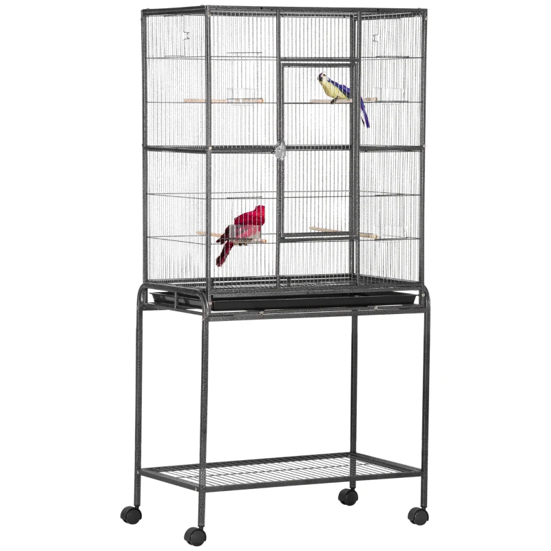 Caja Alimentadora de Metal Rueda para Pájaros con Pieza Desmontable, Estante de Almacenamiento, Percha de Madera y Contenedor de Comida — imagen 11