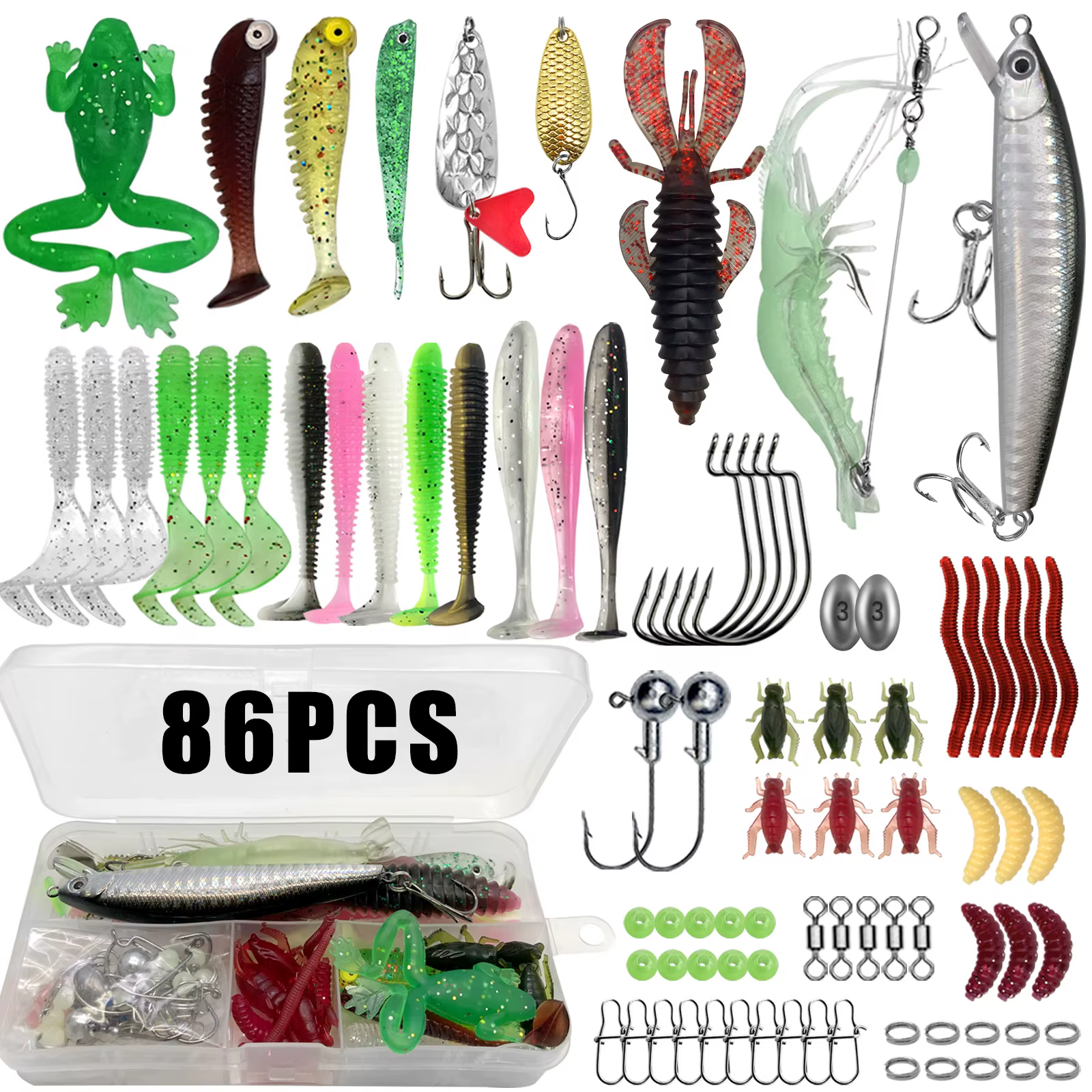 86/88/136/149/366pcs Fishing Lure Kit For Trout/Pike/Bass Multi-Lure Fishing Set Layered Tackle Pro Gear Tackle Box — imagen 4
