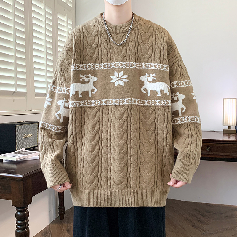 Thickened Casual Pullover Sweater with Jacquard Reindeer Pattern and Cable Knit Design — image 11