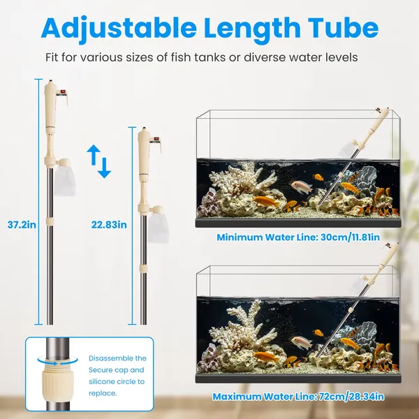 Multifunctional Electric Aquarium Gravel Cleaner Kit Length Adjustable Automatic Fish Tank Vacuum Cleaner — image 4
