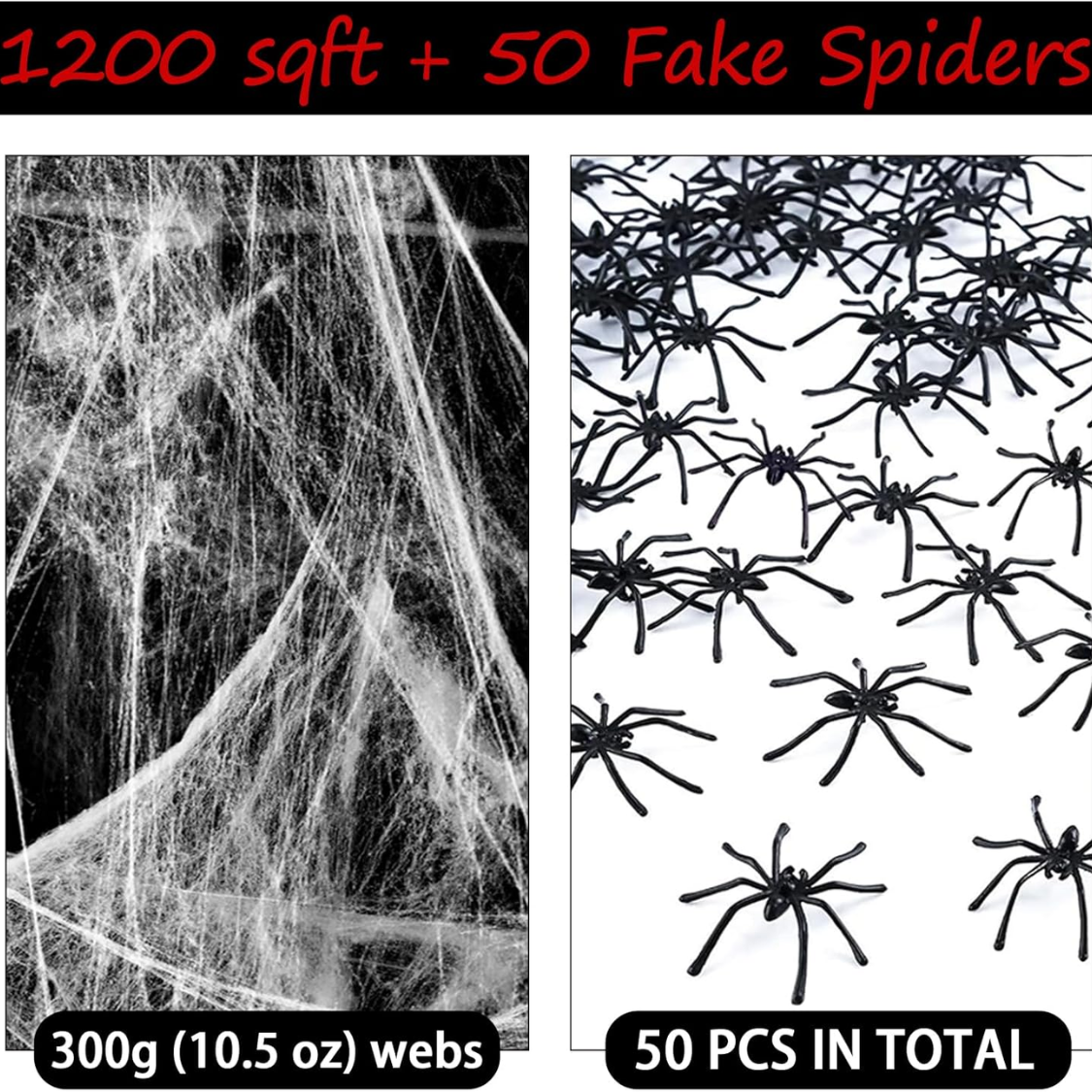 Redes de Arañas y 50pcs Gusanos Falsos Super Estirables Redes de Araña para Decoración de Halloween Indoors y Exteriores — imagen 4
