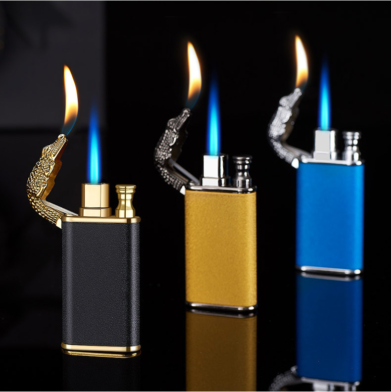 Creative Blue Flame Lighter Dolphin Dragon Tiger Double Fire Metal Winproof Lighter Inflatable Lighter — image 35