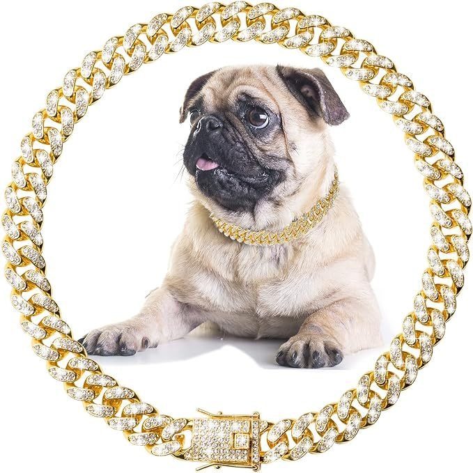 Cuban chain zinc alloy pet jewelry large gold necklace collar small cat decorative chain small cat dog chain — image 5