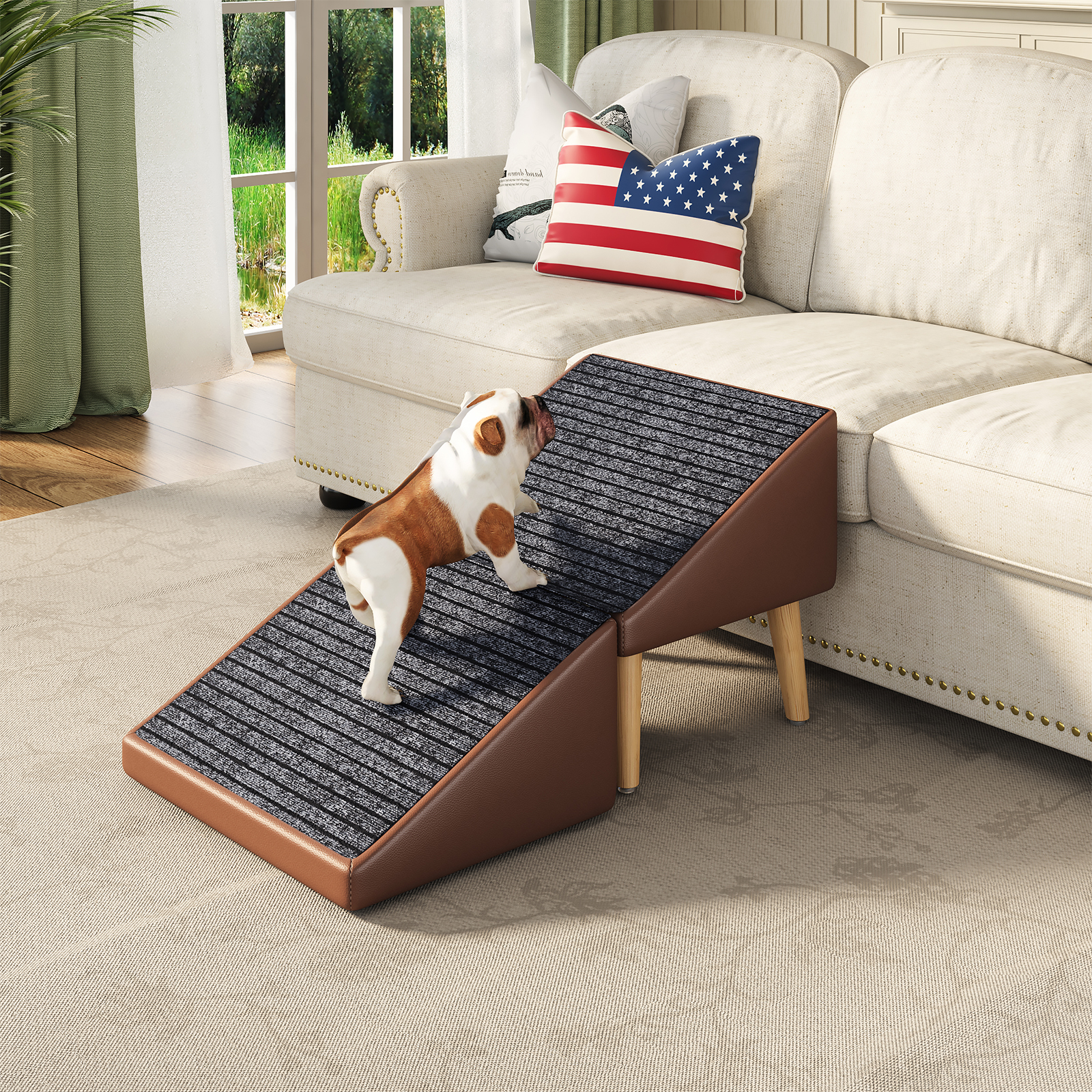 3-in-1 Dog Ramp 18.89"×17.91"×20.08" with Storage – Pet Stairs for Senior & Injured Dogs & Cats, Hidden Storage Footstool, Ottoman Anti-Slip, Supports 265 lbs for Beds & Sofas (BROWN Color) — image 15