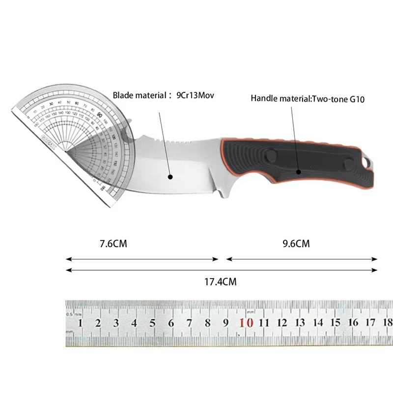 15018 Camping Fixed Blade Knife 9C13MoV Steel Blade Two-Tone G10 Handle Leather Sheath Outdoor Portable Fishing Tool Men's Gift — image 6