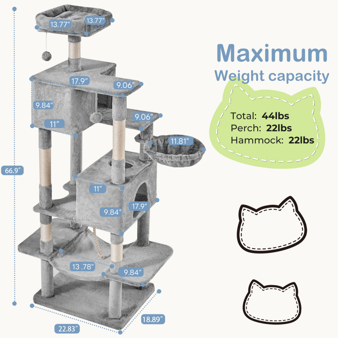 Torre para Gatos de Gran Tamaño, Plataforma Multigato con Hammock y Casa para Gatos Individuales — imagen 9