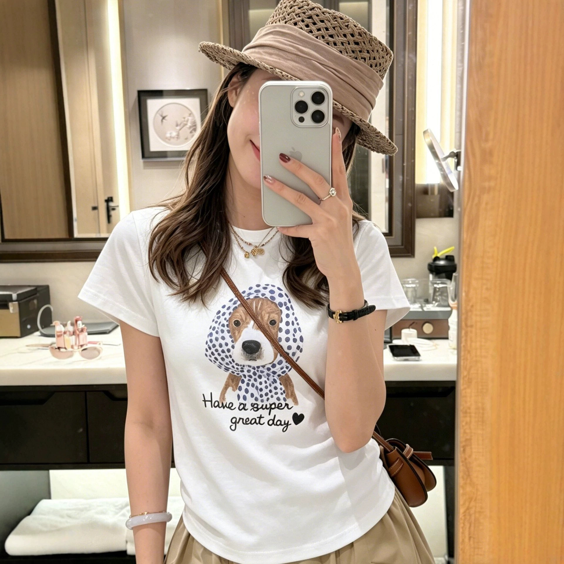 Camiseta Casual con Estampado de Perro - Manga Corta, Cuello Redondo — imagen 6