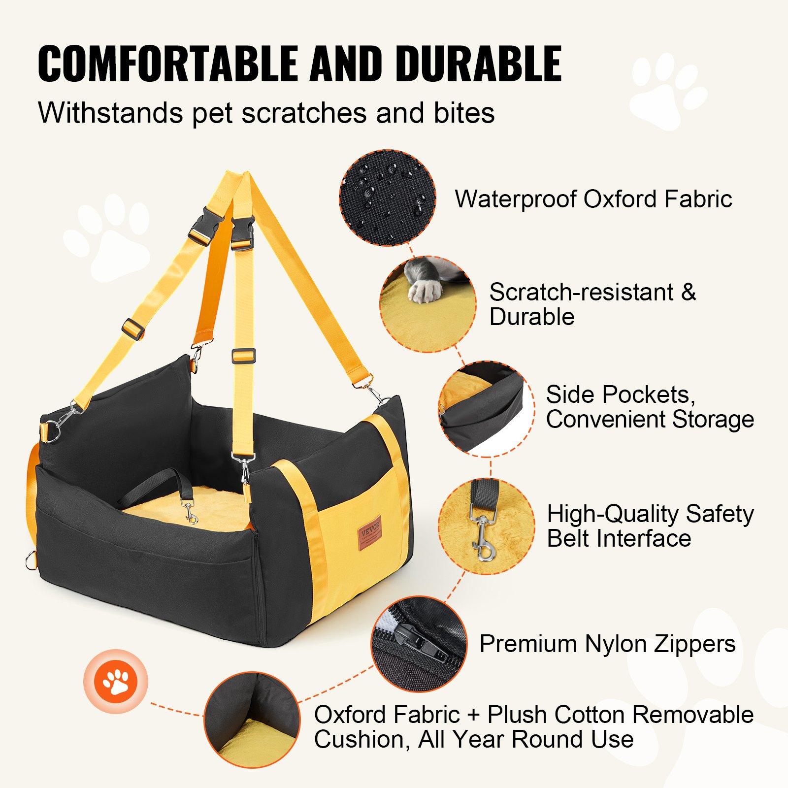 Asiento para perros de VEVOR - Asiento automotriz para pequeños perros hasta 11.3 kg, negro — imagen 4