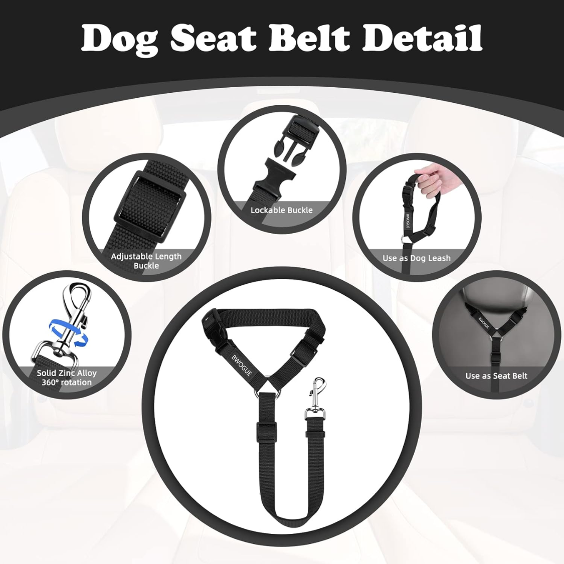 Paquete de 2 Cinturones de Seguridad para Perros para Auto, Correas de Seguridad con Sujeción al Reposacabezas — imagen 6
