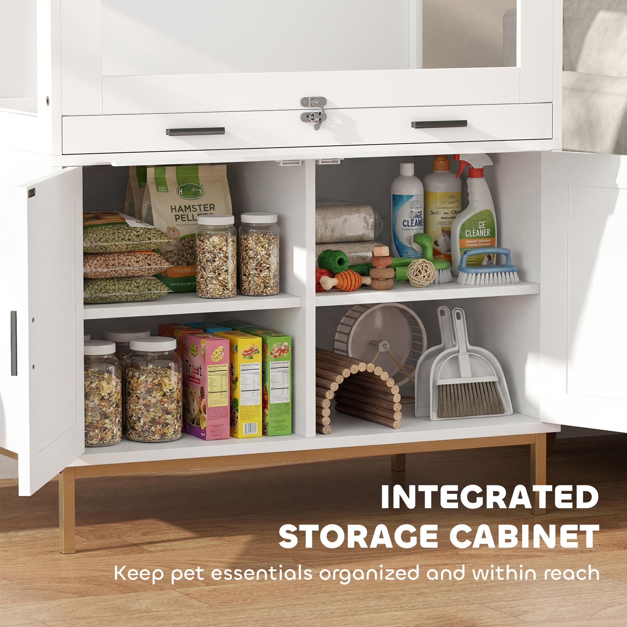 Caja para Hámsters con Gabinete de Almacenamiento, Caja para Animales Pequeños con Cajón Deslizante y Paneles Acrílicos, 76 cm x 49.5 cm x 91 cm — imagen 6