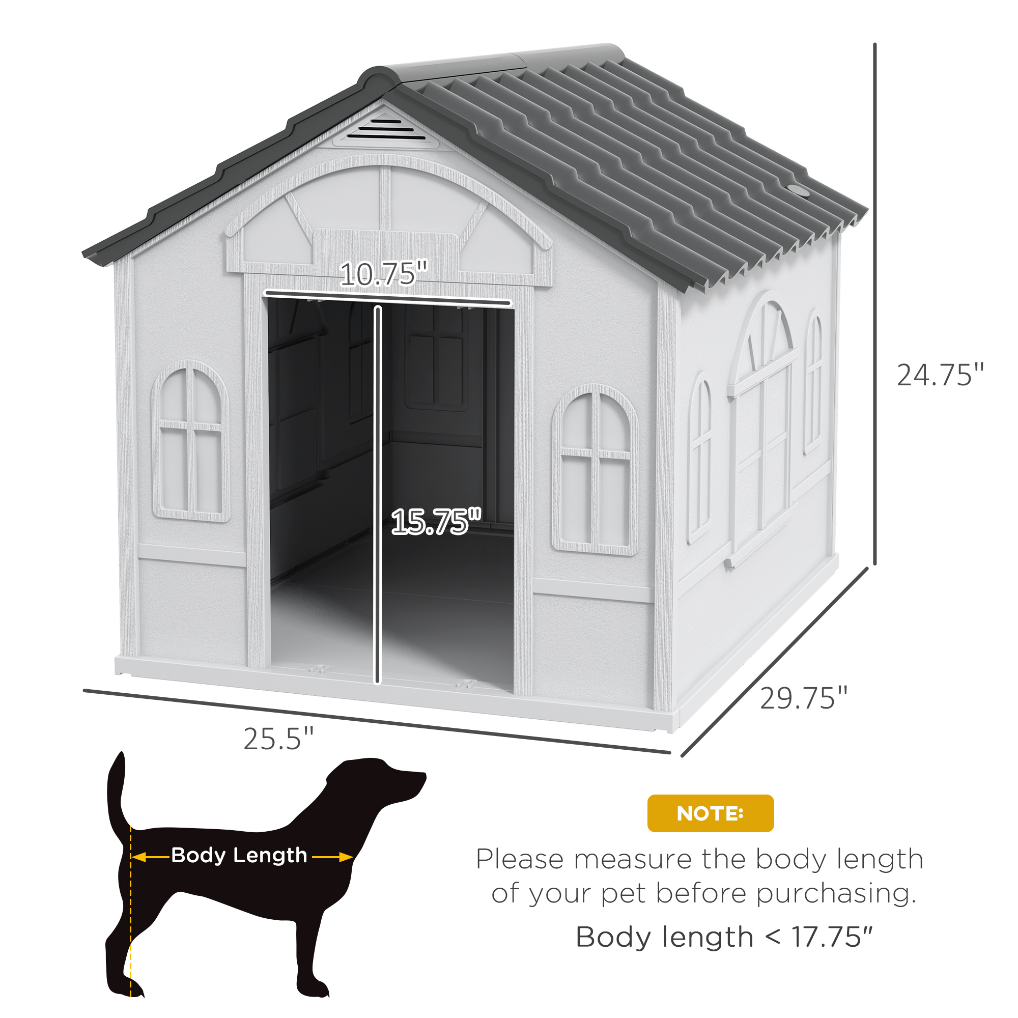 Casa para Perros Resistente al Agua, Refugio con Puerta para Interior y Exterior, Fácil de Montar, para Perros Pequeños/Medios, Gris — imagen 5