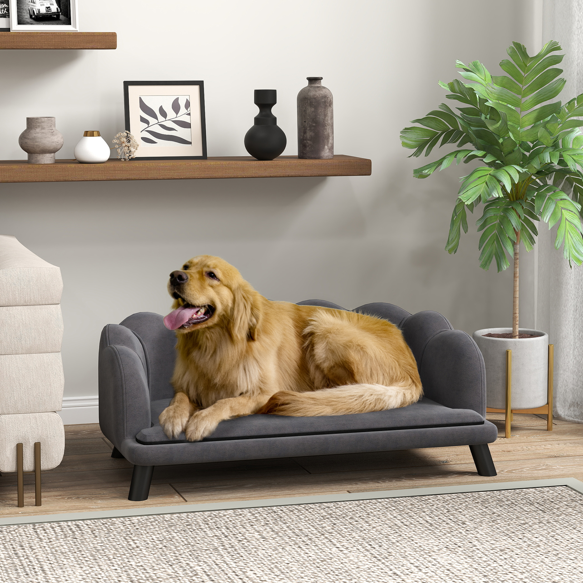 Pearl Design Pet Sofa for Medium and Large Sized Dogs, Pet Bed with Cushion and Solid Wood Legs, Charcoal Gray — imagen 6