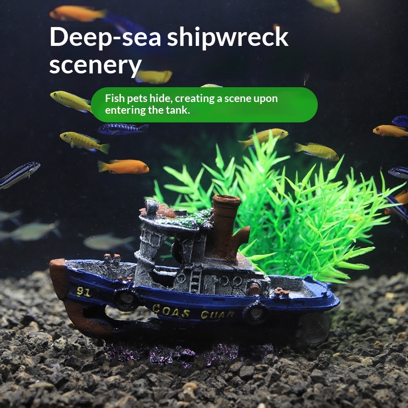 Barco Pirata Decoración para Acuario Paisaje de Barco Hundido Oruga Resina — imagen 2