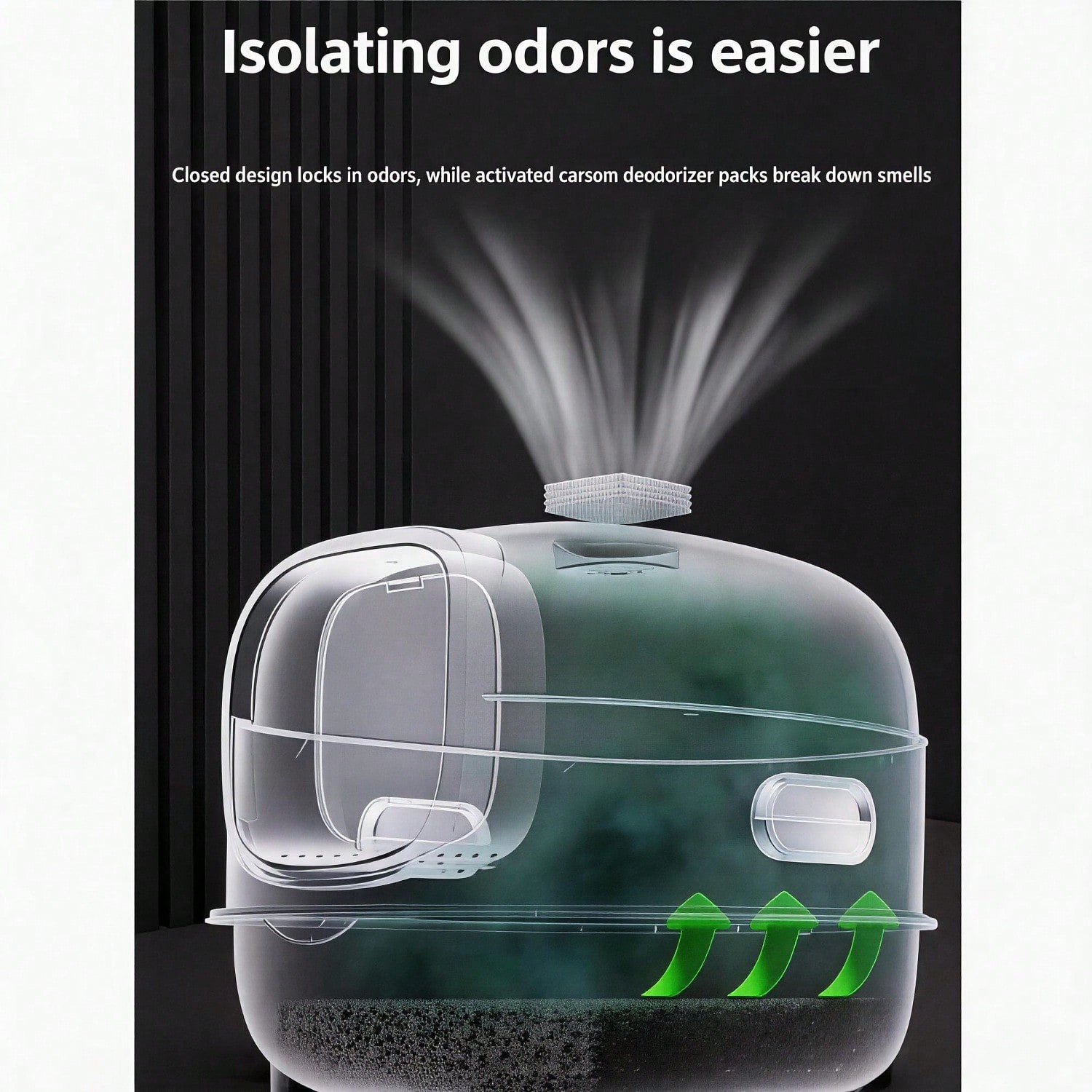 Caja de Arena para Gatos Totalmente Acristalada con Desinfección UV y Control de Olor, Gran 56cm para Gatos Grandes, Acceso Fácil 180° con Diseño Anti-Resbalón — imagen 11
