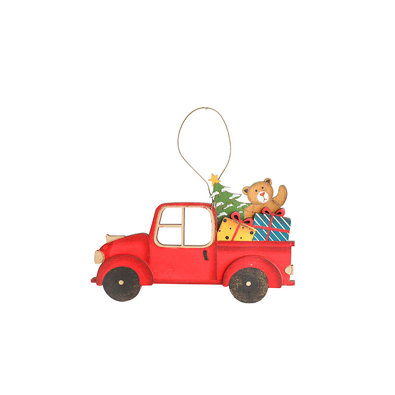 Christmas wooden pendant with painted Christmas patterns reindeer cars snowmen gifts Christmas tree decorations — image 1