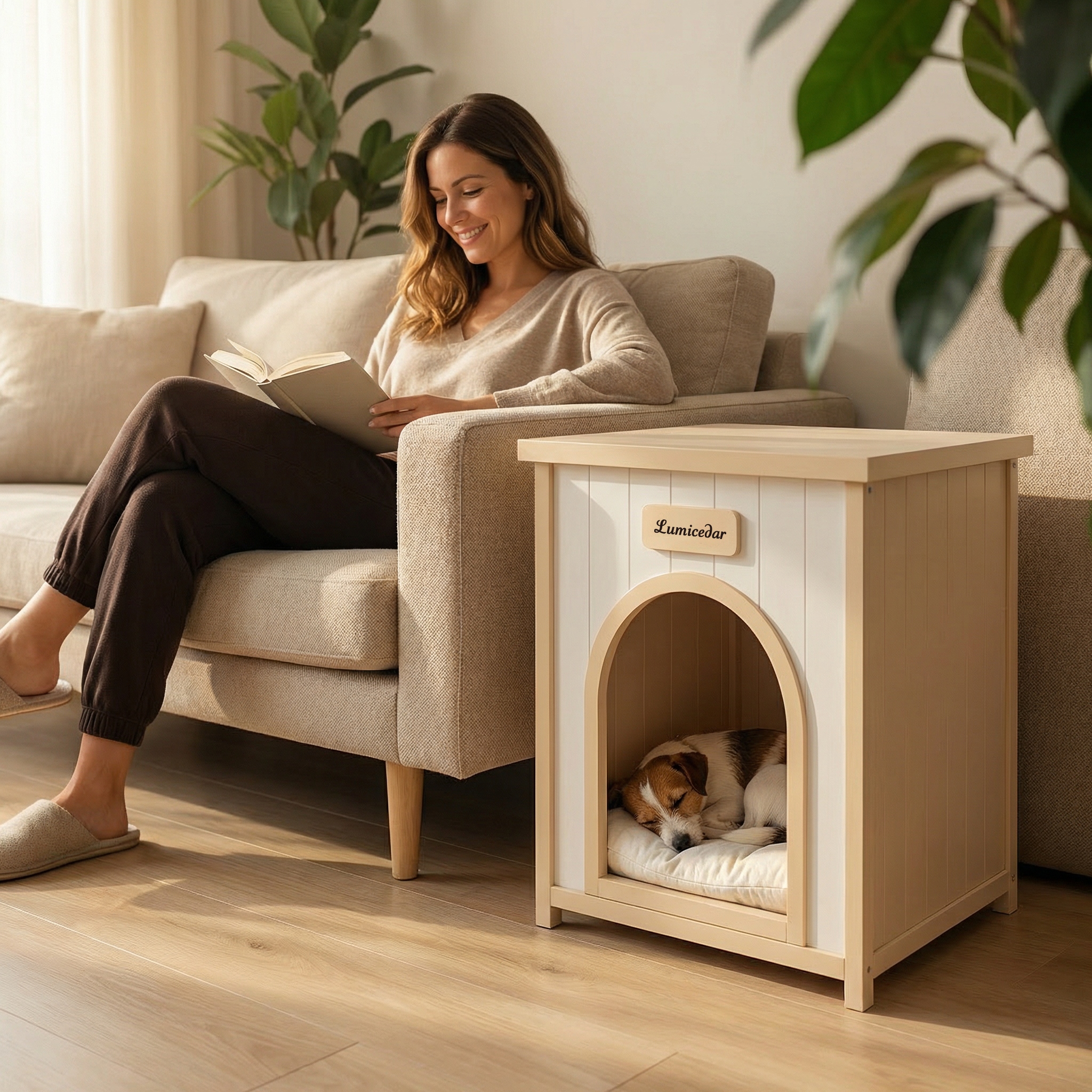 Modern Indoor Wooden Dog House with Removable Cushion – Solid Cedar Pet House for Small Dogs & Cats, Furniture-Grade Scandinavian Design — image 9