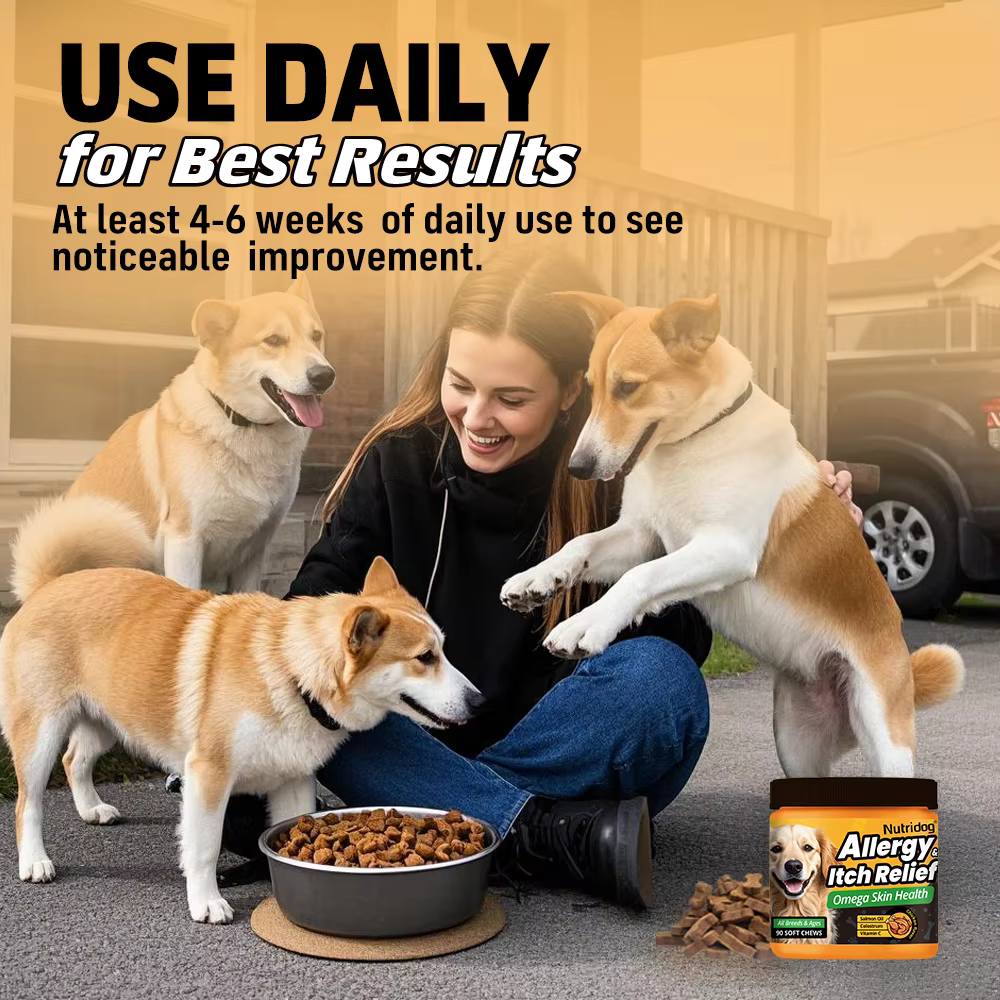 NUTRIDOG Dog Allergy Itch Relief Chews Omega-3 Vitamin C Support Skin For Dog Immune Health Supplement Nutrition 90 PCS/Bottle — image 5