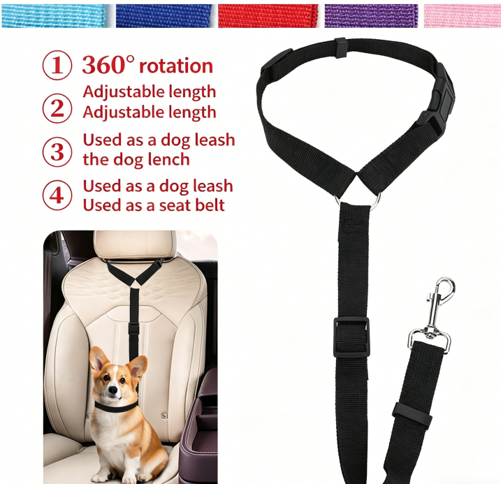 Pet Car Safety Belt Ring Dog Rear Seat Harness Adjustable Lead for Safe Travel — image 11