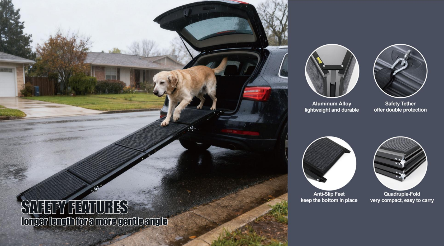 Dog Ramp For Car 71inch Long & 19.3inch Wide Portable Dog Ramps For Large Dogs With Non-Slip Rug Surface Dog Car Ramp For SUV Car & Truck, Folding Dog Ramp Up To 250LBS — imagen 6
