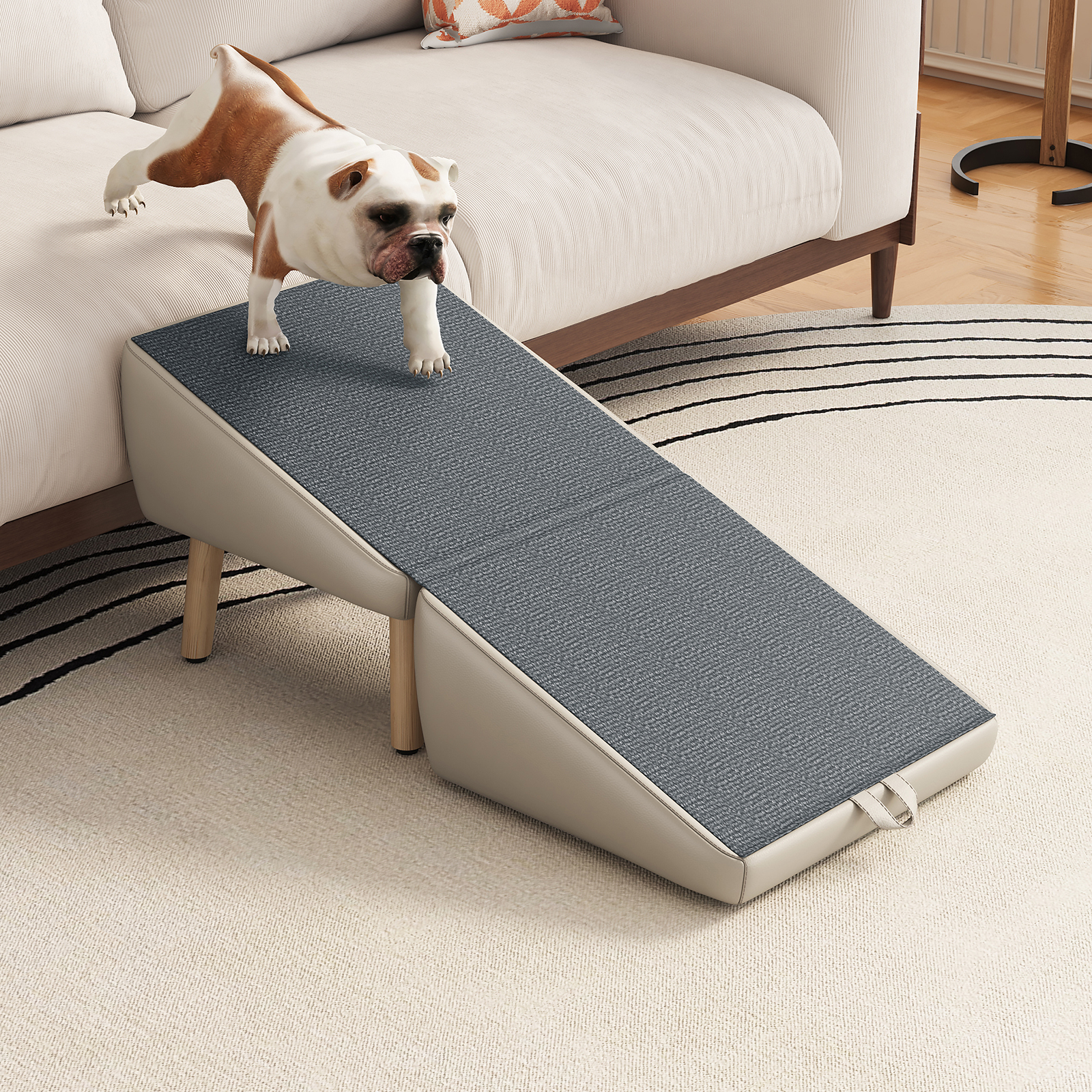 UPGRADED Dog Stairs for Small Dogs and Cats, Dog Ramp for Couch and Bed, Foldable 2-in-1 Wooden Pet Steps for Puppy, Split Ottoman Design (Light Grey) — image 18