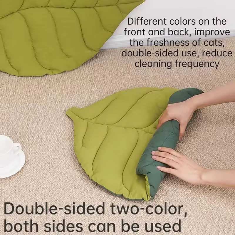 Mantas de Cama para Gatos y Perros Forma Hoja Suaves Algodón doble Cara Doble Tapete de Piso Lavable para Mascotas — imagen 2
