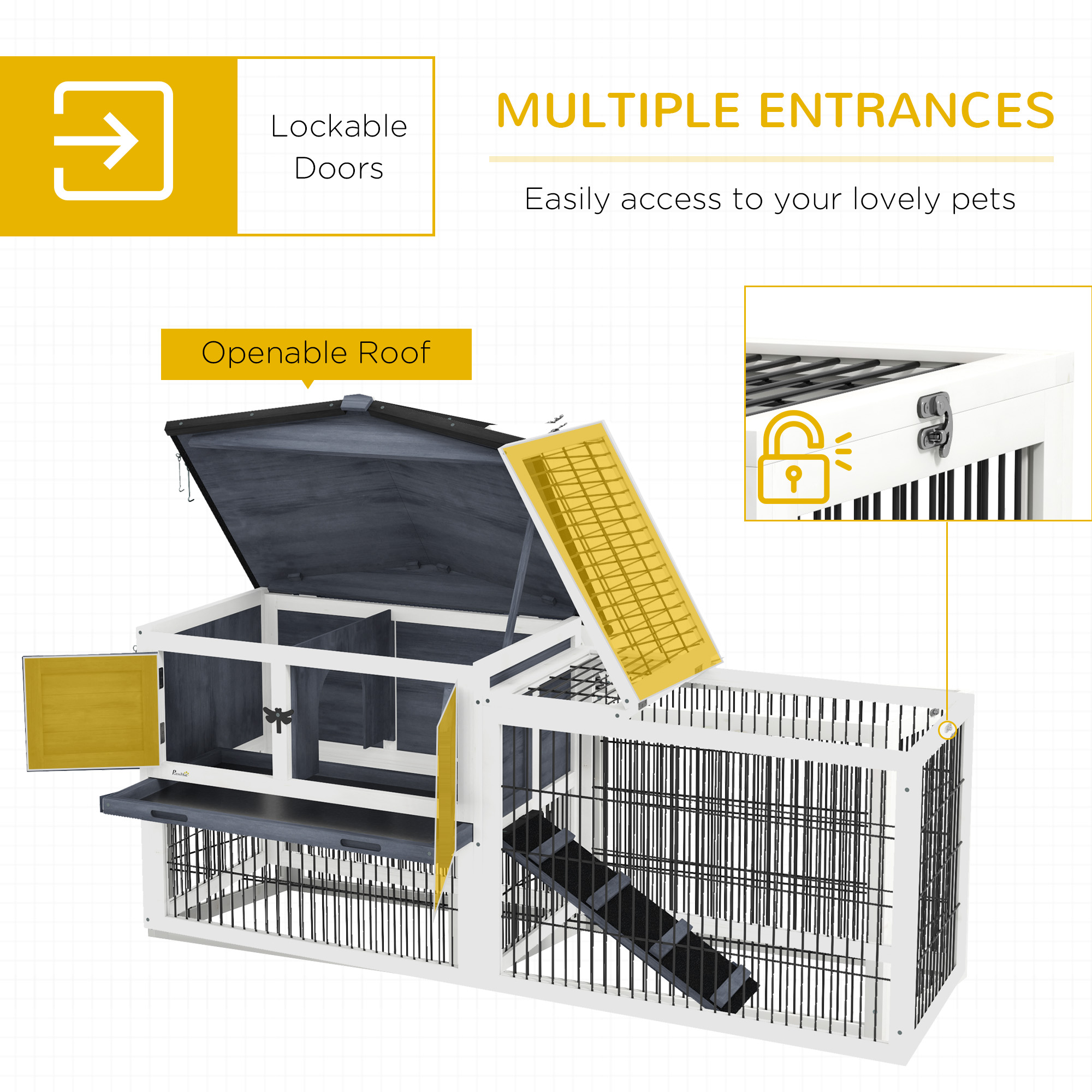 2 Level 59" Outdoor Rabbit Hutch with Openable Top, Dark Gray — imagen 4