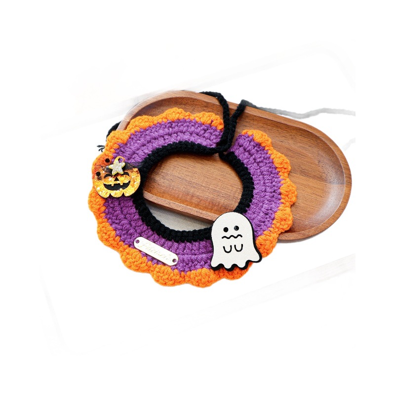 Halloween Pet Cat Dog Bandana Cute Cartoon Knit Scarf Pet Accessory Small Dog Bib — image 6