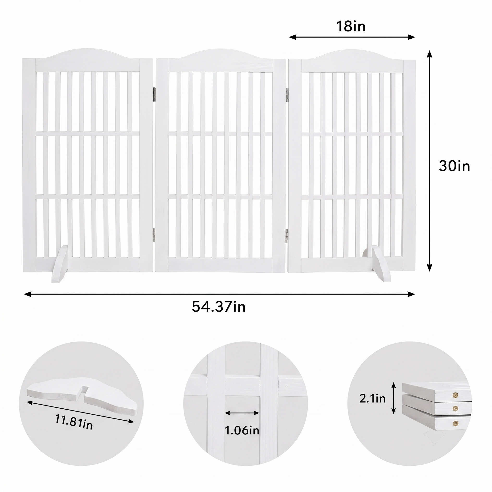 Puerta de Perro Freestanding Hidráulica de Madera para Canes, 3 Paneles, 30 pulgadas, Barra de Acceso para Mascotas en Casa — imagen 3