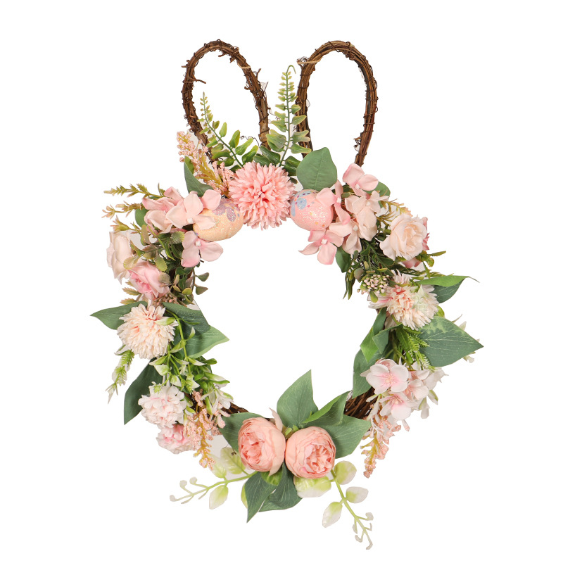 Easter Egg Simulation Garland Easter Ball Chrysanthemum Rabbit Shape With Lamp Rattan Circle Decoration Pendant With Lamp Garland — image 5