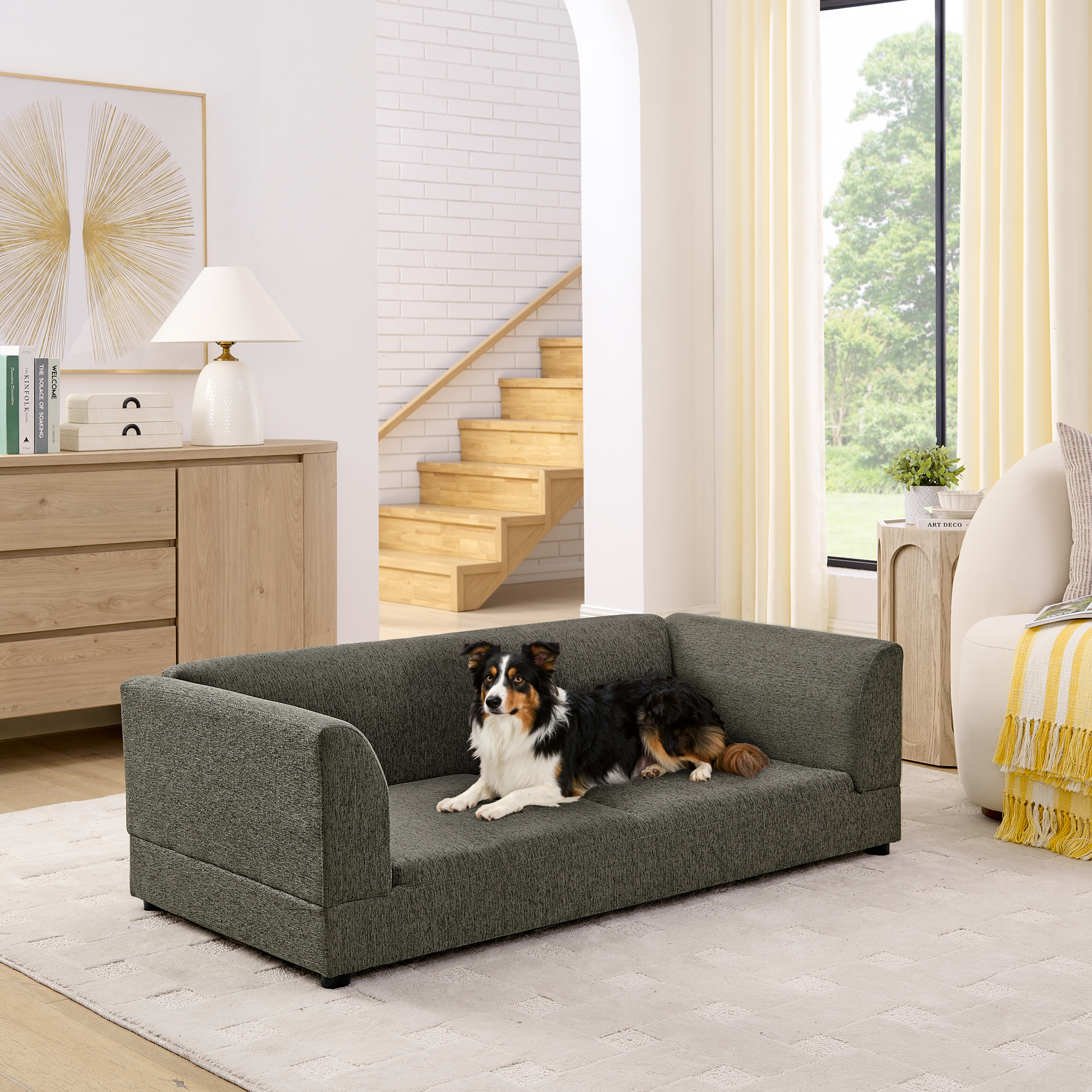 Comfortable Oversized Pet Sofa For Medium Large Dogs - Modern Rectangular Design With Backrest, Armrests & Soft Cushion -Dark Gray 56.x26x17 — imagen 3