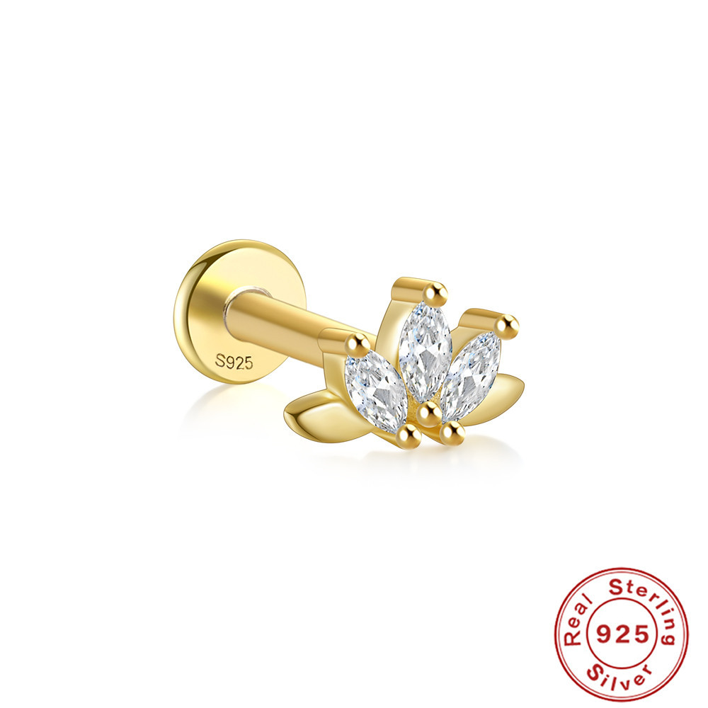 Pendientes de plata esterlina S925 con insignia de viento triple cielo, adorno de mariposa super hada, perforación interna, hilo interno, cabeza plana — imagen 8