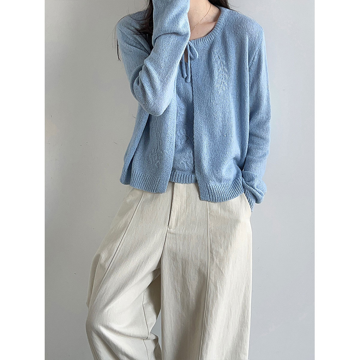 Deer West Autumn New Knitwear Set with Tie-Up Sweater, Women's Knitted Jacket and Short Top — image 9