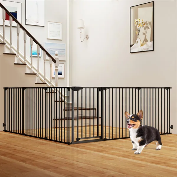 Puerta de Seguridad Expansible 6 Panel (34,5"-154") con Rotación 270° para Barra de Chimenea Pasamanos y Puertas - Negro — imagen 4