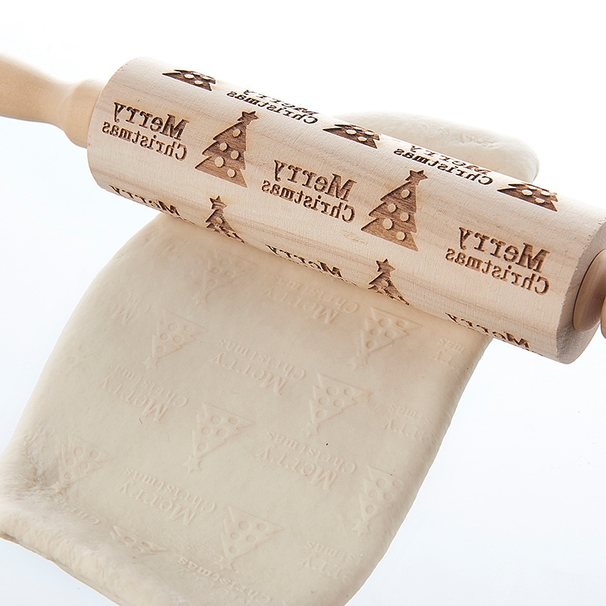 Merry Christmas Elk Wooden Print Rolling Pin Christmas Home Decorations Navidad Decor Noel Dessert Tools New Year 2020 DIY Craft — image 2