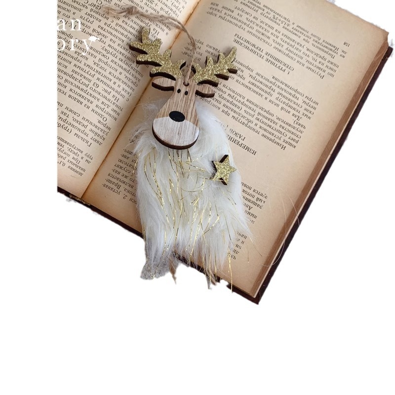 Creative Reindeer Ornament for Christmas Decoration, Plush Wooden Reindeer Craft Hanging Decor — image 6