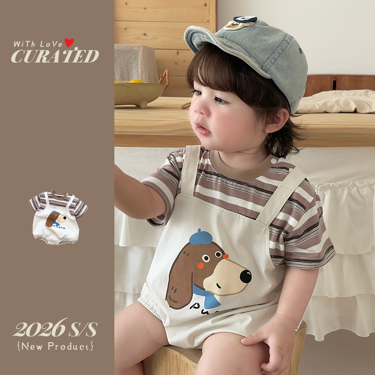 Romper Clothes Dog Print False Two-Piece Overalls Lightweight Short Sleeve Baby Bodysuit — image 6