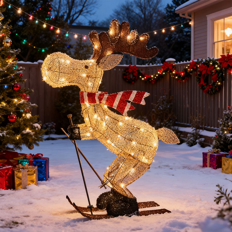 Lighted Skiing Reindeer Ornament with LED for Christmas Lawn & Tree — image 2