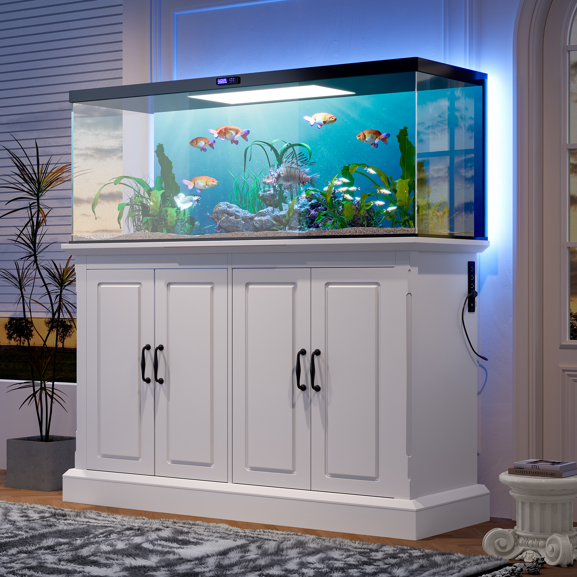 Soporte para Acuario de 55-75 Galones con Toma de Corriente, Mueble para Acuario con 4 Gabinetes, Soporte Resistente para Terrario de Reptiles y Tortugas, Blanco — imagen 1